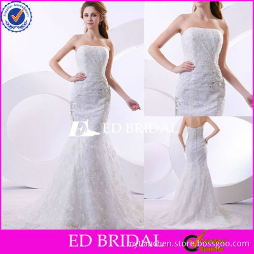 T038 charming mermaid strapless chapel train beading appliqued wholesale wedding dresses